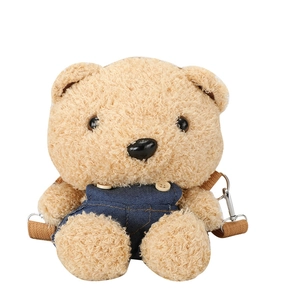 Sac bandoulière ours en peluche mignon avec salopette en jean et sangles réglables