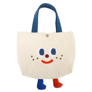 Cute cartoon canvas tote bag for kids with embroidered smiley face and plush 3D legs