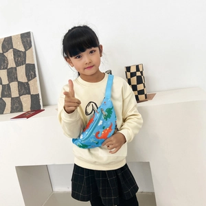 Sac bandoulière bleu pour enfants avec motifs dinosaures colorés et sangle réglable