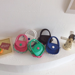 Mini Sac À Bandoulière Pour Enfants Cuir PU Couleur Contrastée Grosse Chaîne En Plastique Mode Sac À Main Fille