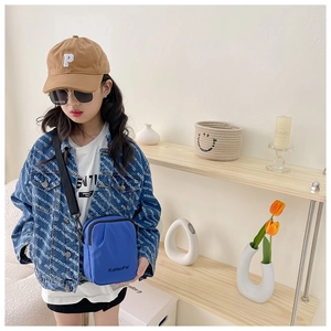 Kids royal blue nylon crossbody bag with KuHaoPal lettering for casual styling