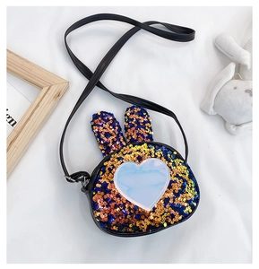 Detail of cute rabbit sequin crossbody bag for girls with sparkling flip-up sequins