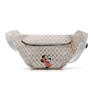 Marsupio per bambini in pelle PU con motivo a cartoni animati e monogramma beige