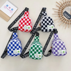 Sac De Poitrine Mode Enfants Damier Visage Souriant Toile Nylon Sac Bandoulière Pour Garçons Filles Streetwear