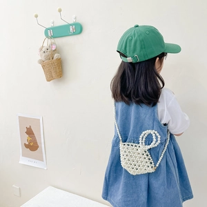 Handmade white pearl beaded bunny shoulder bag for girls with elegant chain strap