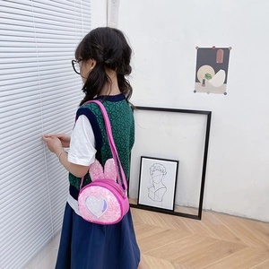 Pink sequin bunny crossbody bag for girls with heart patch and cute rabbit ears