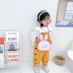 Cute pink rabbit sequin crossbody bag for girls with plush ears and heart details