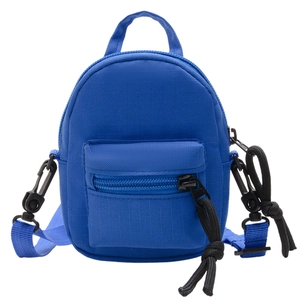 Mini royal blue canvas crossbody bag for kids featuring durable nylon and front zip pocket