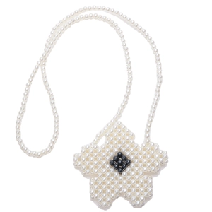 Handmade pearl beaded flower bag for girls with bow accent and crossbody strap