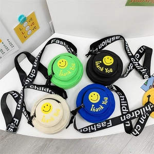 Kinder Runde Umhängetasche Leinwand Smiley Print Thank You Brief Mode Reisen Schultertasche Für Jungen Mädchen