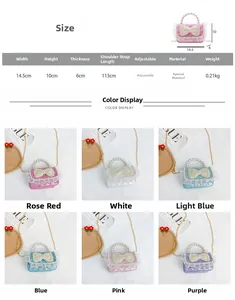 Size chart and color selection for kids mini pearl bow handbag with lace and chain