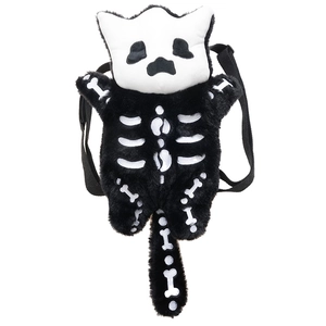 Cute plush cartoon panda skeleton backpack for children with white bone embroidery details
