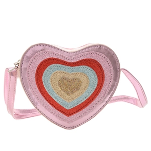 Cute heart shaped pink shoulder bag with colorful sequins and shiny glitter for girls