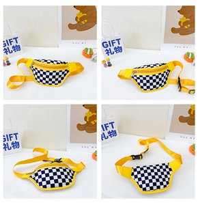 Détails du sac de poitrine à damier pour enfants sous quatre angles avec sangle