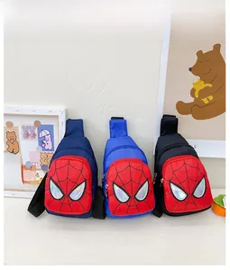 Three colors of kids waterproof canvas chest bags featuring reflective spider superhero mask