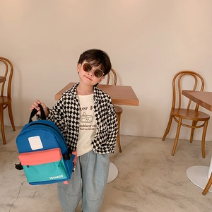 Sac à dos enfant color-block bleu et orange, idéal pour l'école maternelle et le loisir