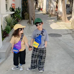 Kids streetwear nylon crossbody bags with vibrant color blocking and FADDISH lettering