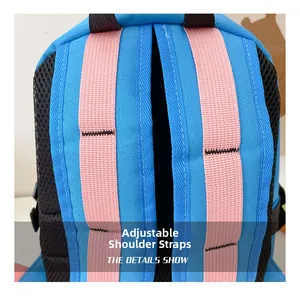 Detail of breathable mesh honeycomb padding on adjustable kids canvas backpack straps