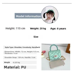 Detailed size comparison of mint green quilted mini bag with pearl handle and chain