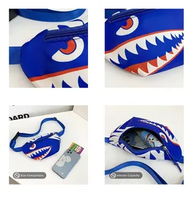Internal storage capacity and size comparison of the blue shark canvas chest bag for kids
