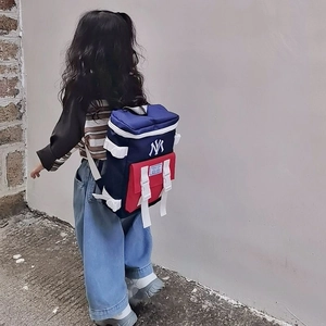 Lightweight nylon kids backpack with NY embroidery in navy blue and red contrast