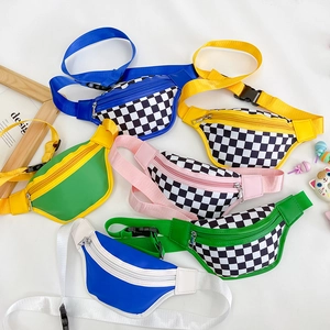 Sac De Poitrine Pour Enfants Banane Nylon Motif Damier Sangle Réglable Pour Garçons Filles Mode Décontracté Streetwear