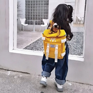 Lightweight yellow nylon school backpack with NY embroidery for kids outdoor use