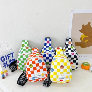 Kids Chest Bag Nylon Checkerboard Smiley Face Crossbody Waist Pack Fashion Outdoor For Boys Girls