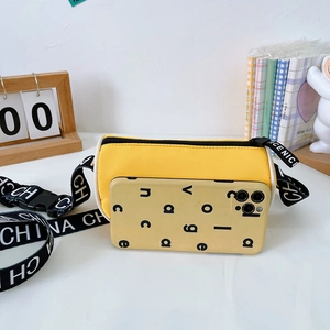 Sac bandoulière jaune enfant en toile avec sangle à lettres CHINA et échelle de téléphone