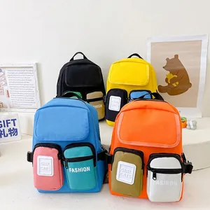 Kids School Backpack Nylon Lightweight Breathable Contrast Color Block Letter Print Toddler Kindergarten Travel Bag