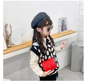 Girl's red heart quilted crossbody bag with gold chain strap and stylish flap closure