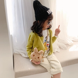 Cute plush bunny crossbody bag for little girls with soft brown faux fur and long ears