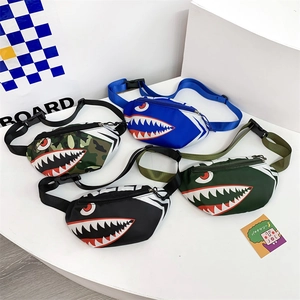 Kids Cartoon Shark Chest Bag Canvas Crossbody Shoulder Waist Pack For Toddlers Outdoor Cute Travel Accessory