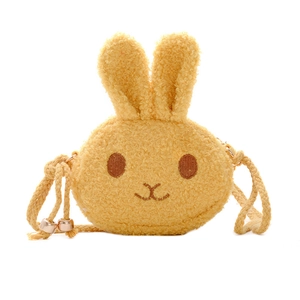 Cute yellow plush bunny crossbody bag for girls with soft teddy fleece and embroidered face