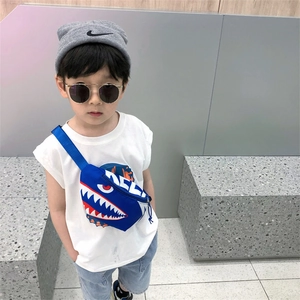 Blue kids shark crossbody chest bag with adjustable strap for toddlers in casual style