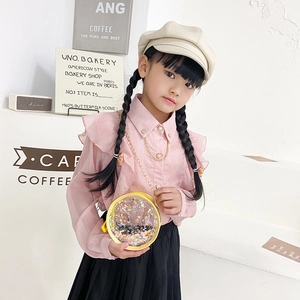 Fashionable girl's yellow transparent sequin round crossbody bag for 2025 summer