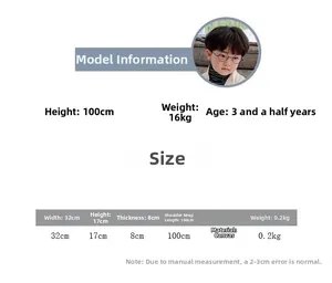 Size chart showing dimensions for children's canvas waist bag with model reference