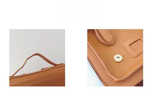 Detail of vintage PU leather backpack showing reinforced stitching and magnetic gold buckle
