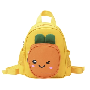 Cute yellow toddler backpack with 3D carrot pocket for preschool boys and girls