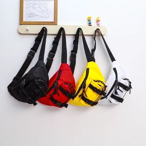 Kids Waist Bag Chest Bag Canvas And PU Leather Adjustable Strap Multi Pocket Korean Fashion Utility Crossbody For Boys Girls