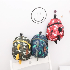 Kids Dinosaur Backpack Canvas Toddler Schoolbag With 3D Fins And Anti-Lost Leash Cartoon Cute Travel Daypack For Boys Girls