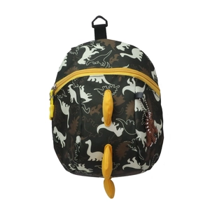 Kids dinosaur backpack with camouflage print and 3D yellow fins for young children