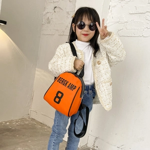 Kids' trendy orange backpack with BERGK AMP lettering and number 8 print for toddlers