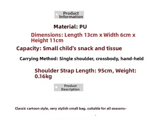 Guide détaillé des dimensions du mini sac à chaîne en PU pour enfants 13x6x11cm
