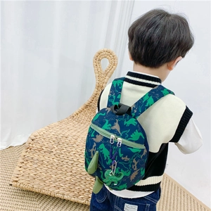 Sac à dos dinosaure bleu marine pour enfant avec nageoires 3D vertes et porte-clé mignon