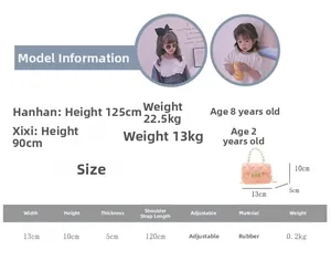 Size chart and dimensions for kids pink jelly bag with pearl handle and metal chain