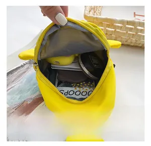 Detail view of the large yellow duck bag interior with mesh pockets and ample storage space