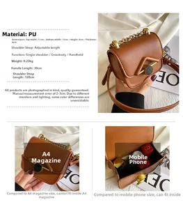 Specifiche dettagliate delle dimensioni della mini borsa a tracolla in pelle PU e catena