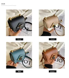 Mini borse a tracolla in nero, kaki, blu e marrone con tracolle a catena dorata