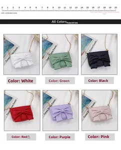 Detailed grid view of six colors for girls' bowknot crossbody bags with gold chains